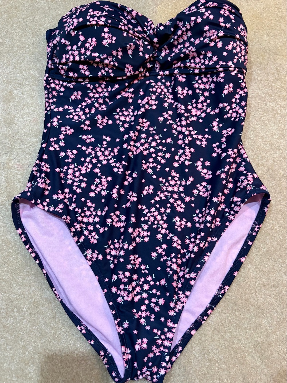 Draper James Navy One-Piece Swimsuit with Pink Floral Print